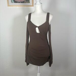 Y2k Brown Cold Shoulder Mini Dress